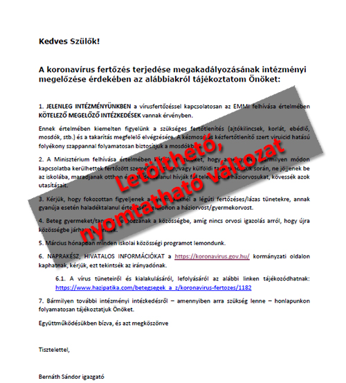 Koronavírus tájékoztató, letölthető változat
